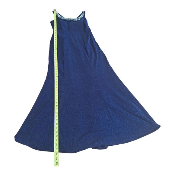 R&M Richards Metallic Formal Gown Pearl Rhinestone Floor Length Blue sz 14 Lined - Picture 12 of 16